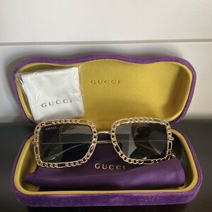 Gucci Gold Chainlink Square Sunglasses GG1112S 54MM